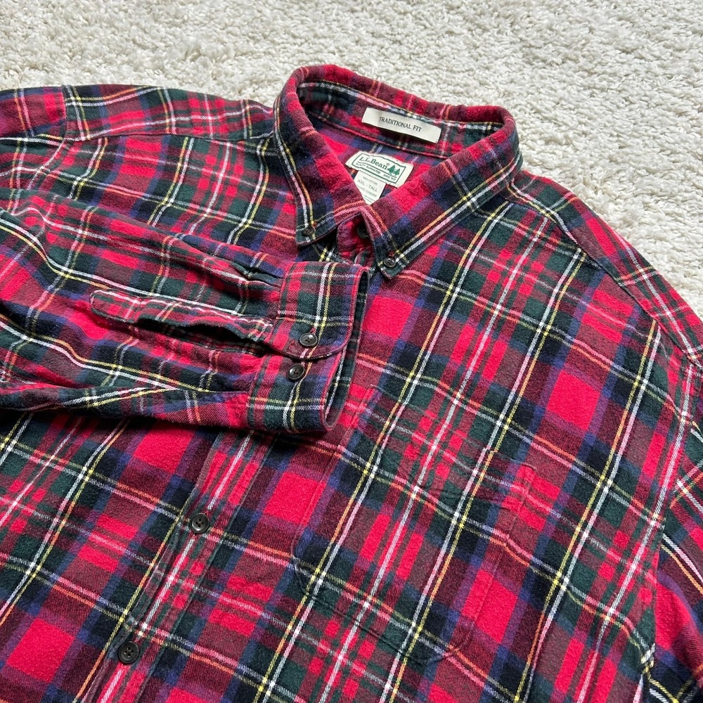 LL Bean Flannel Shirt 2XLT XXL Tall Red Plaid Traditional Fit Cotton Button Down